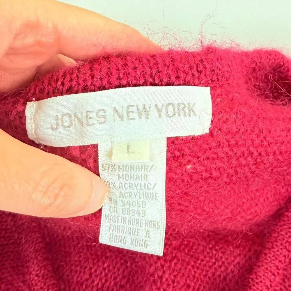 NWOT Jones New York Mohair Blend Fuzzy Knit Sweater Size L Dolman Batwing Sleeve